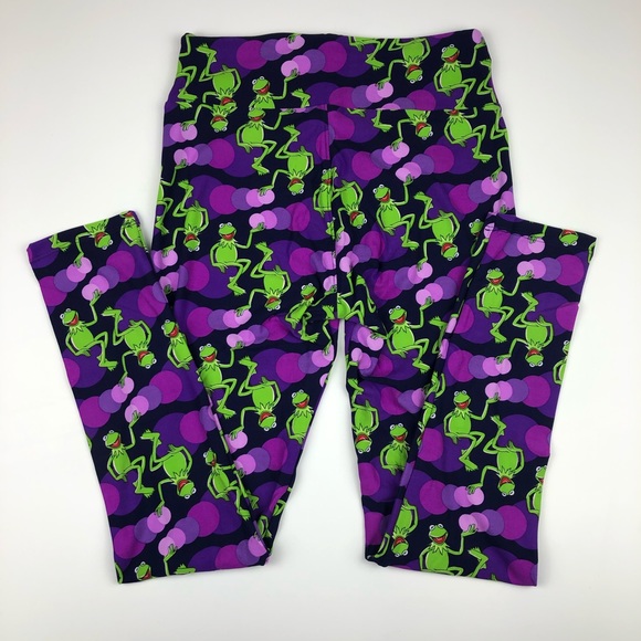 LuLaRoe Disney leggings Muppets Kermit the Frog purple circles one size - Picture 5 of 6